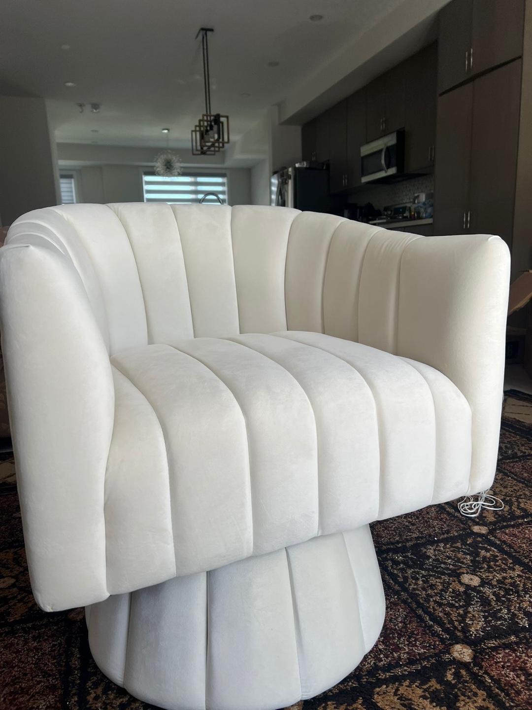 Beige Velvet Swivel Accent Chair