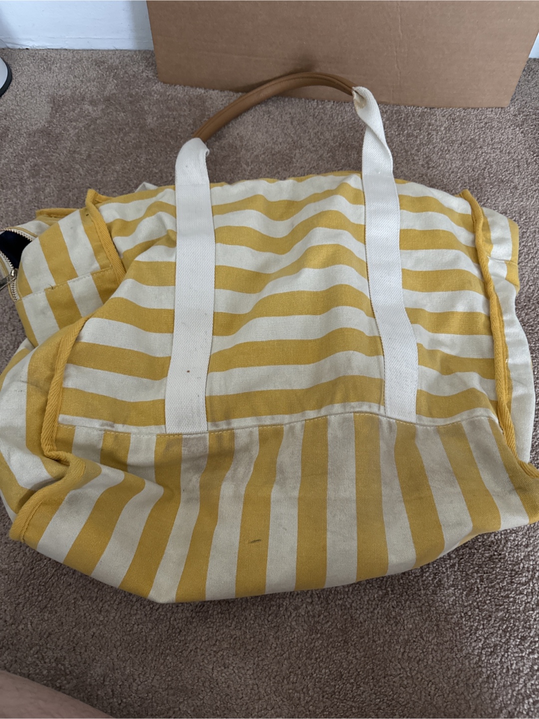 Yellow and White Striped Tote Bag