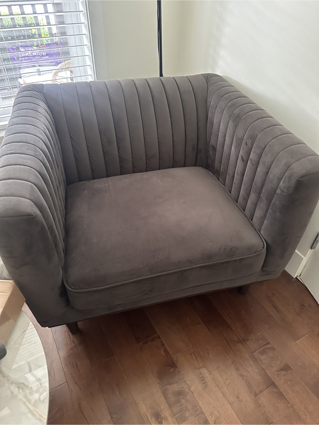 Dark Grey Velvet Channel-Tufting Accent Chair