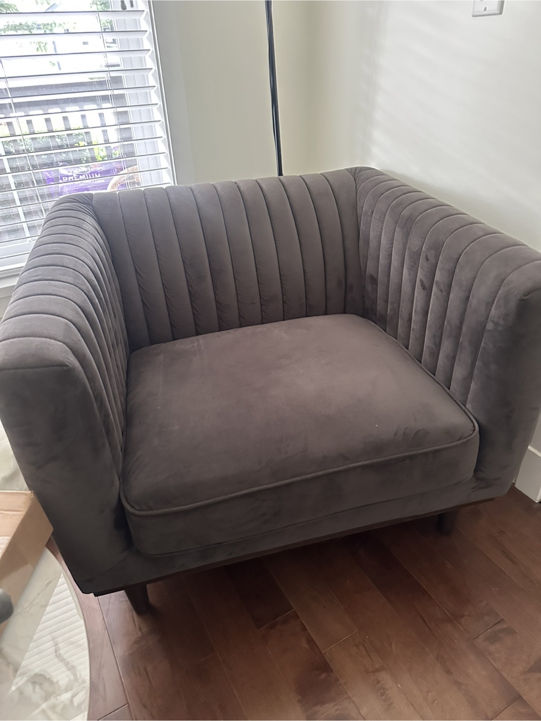 Dark Grey Velvet Channel-Tufting Accent Chair - photo 2