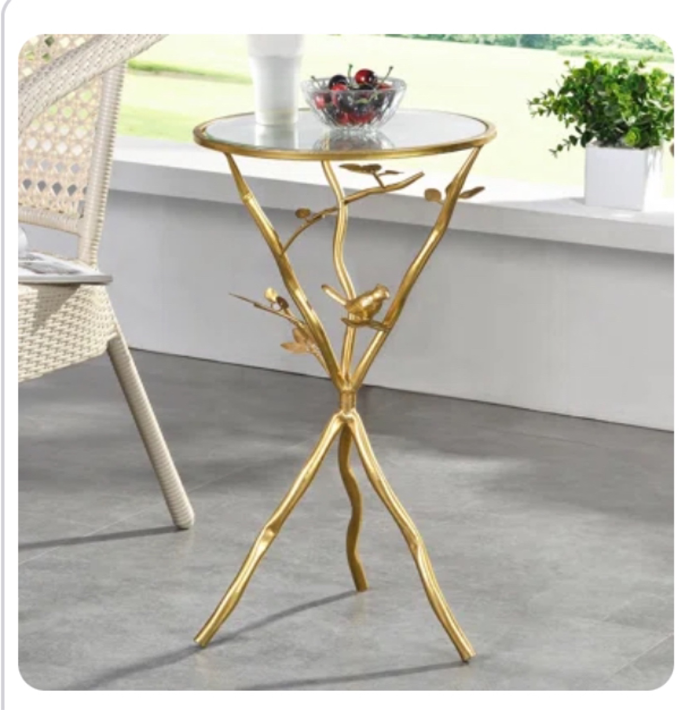 Gold Metal Accent Table with Bird & Branch Detail - photo 4