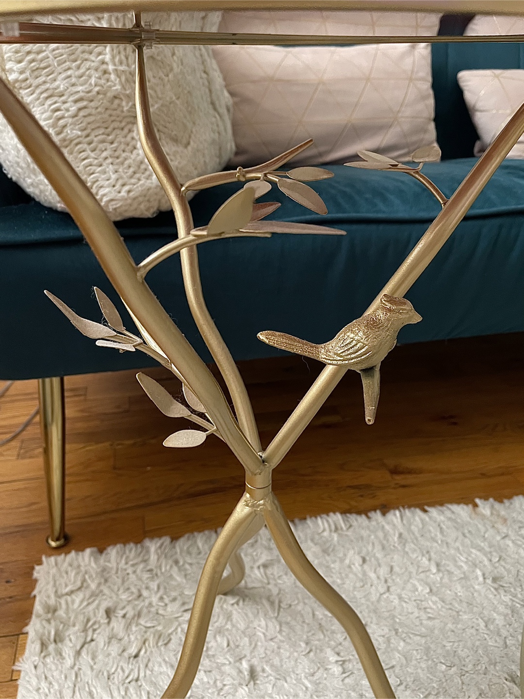 Gold Metal Accent Table with Bird & Branch Detail - photo 3