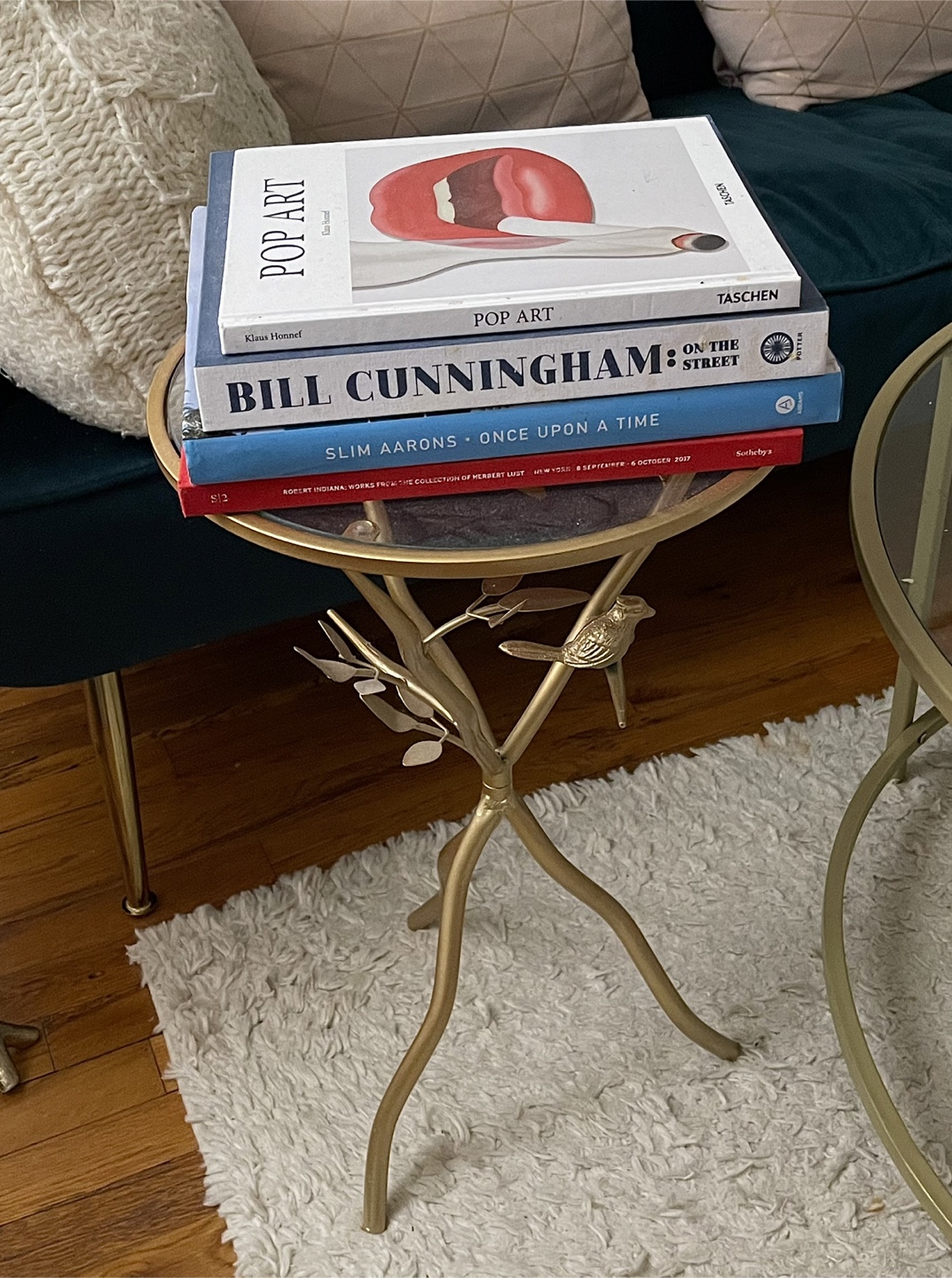 Gold Metal Accent Table with Bird & Branch Detail