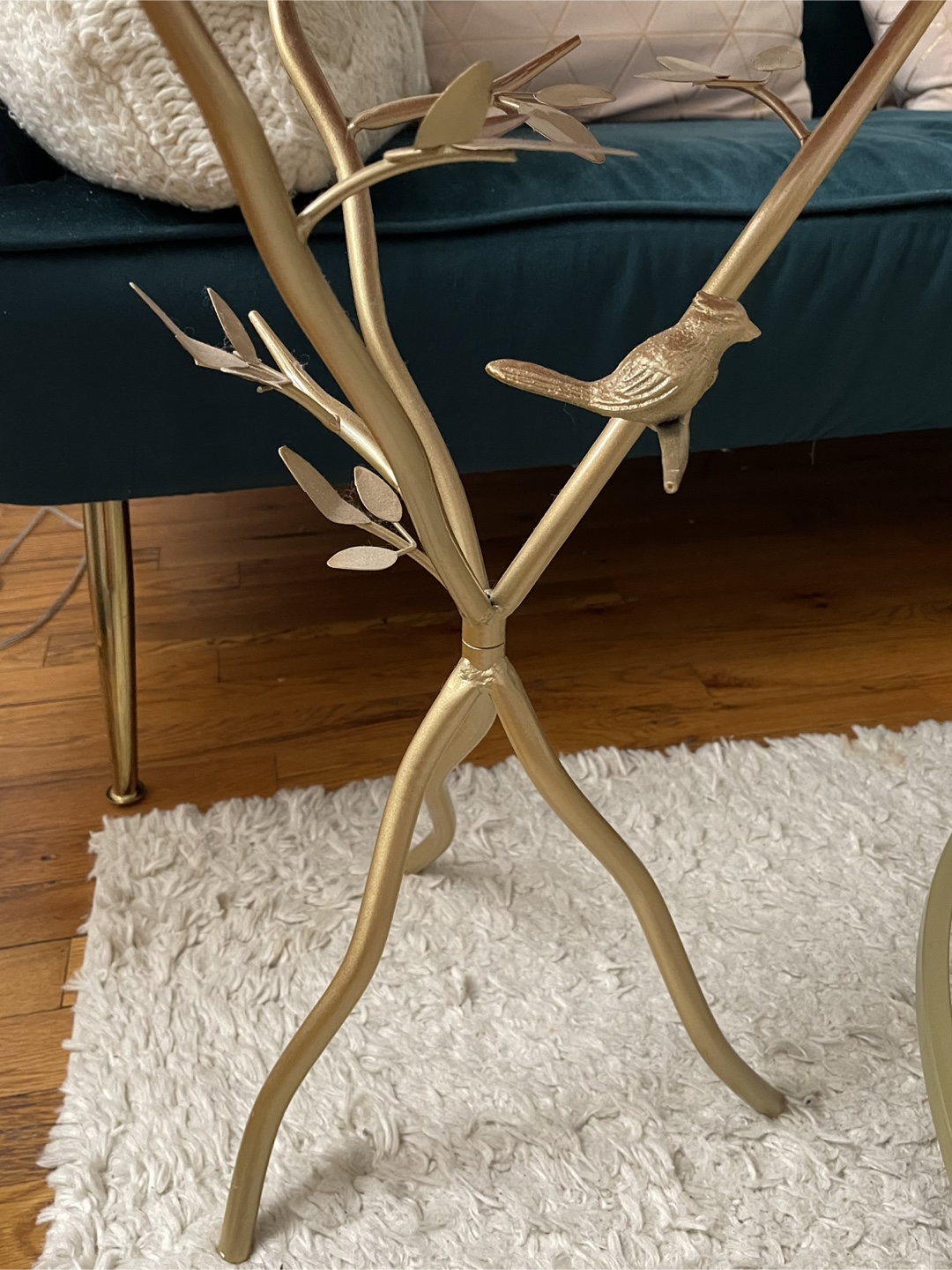Gold Metal Accent Table with Bird & Branch Detail - photo 2