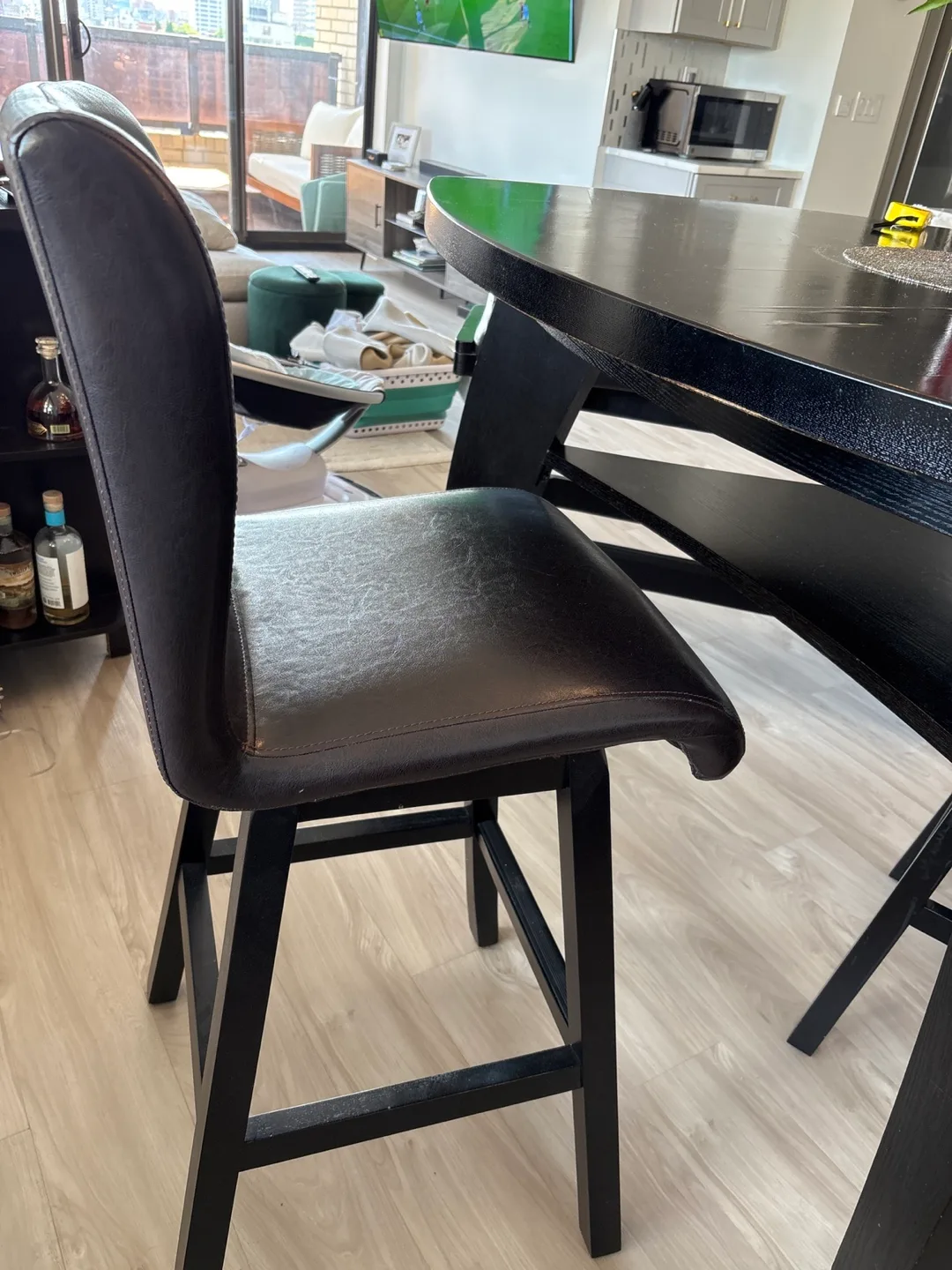 Black Triangle Table with Two Stools and Bench image indicator(2)