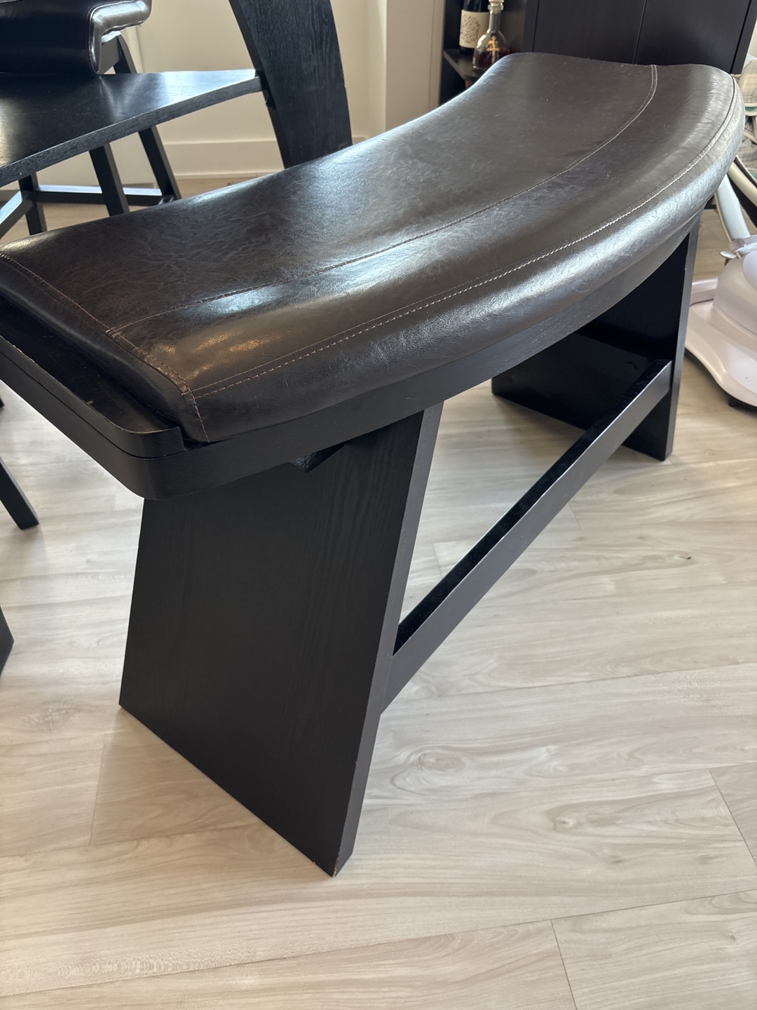 Black Triangle Table with Two Stools and Bench - photo 3