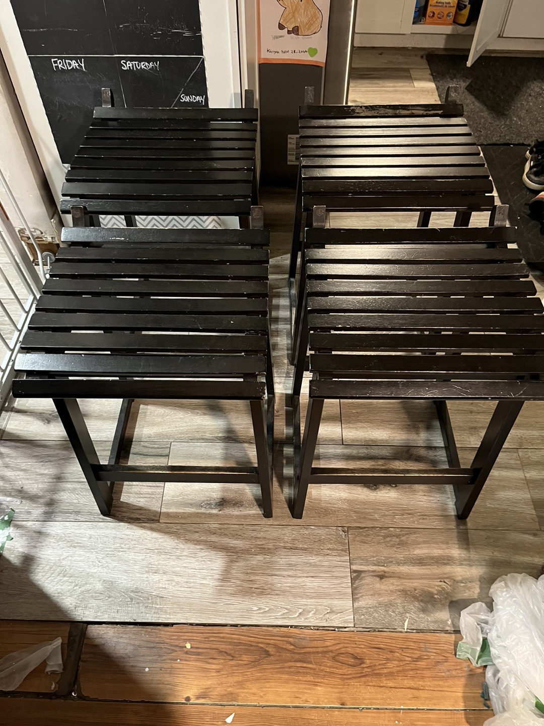 Set of Four Black Wooden Stools - photo 4
