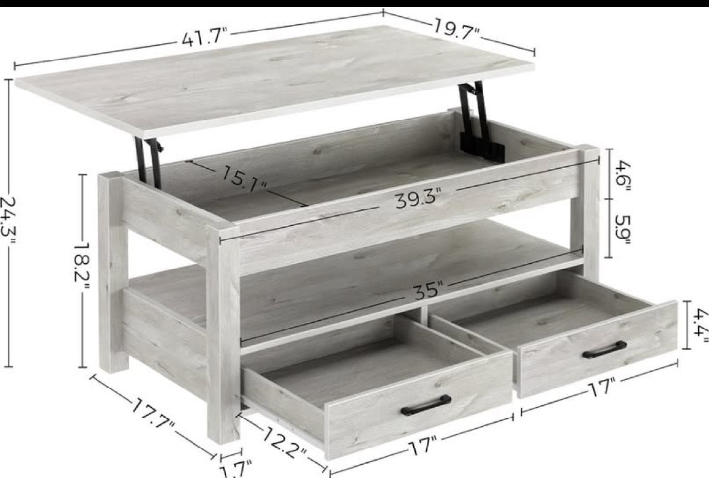 Lift-Top Coffee Table with Storage and Two Drawers - photo 2