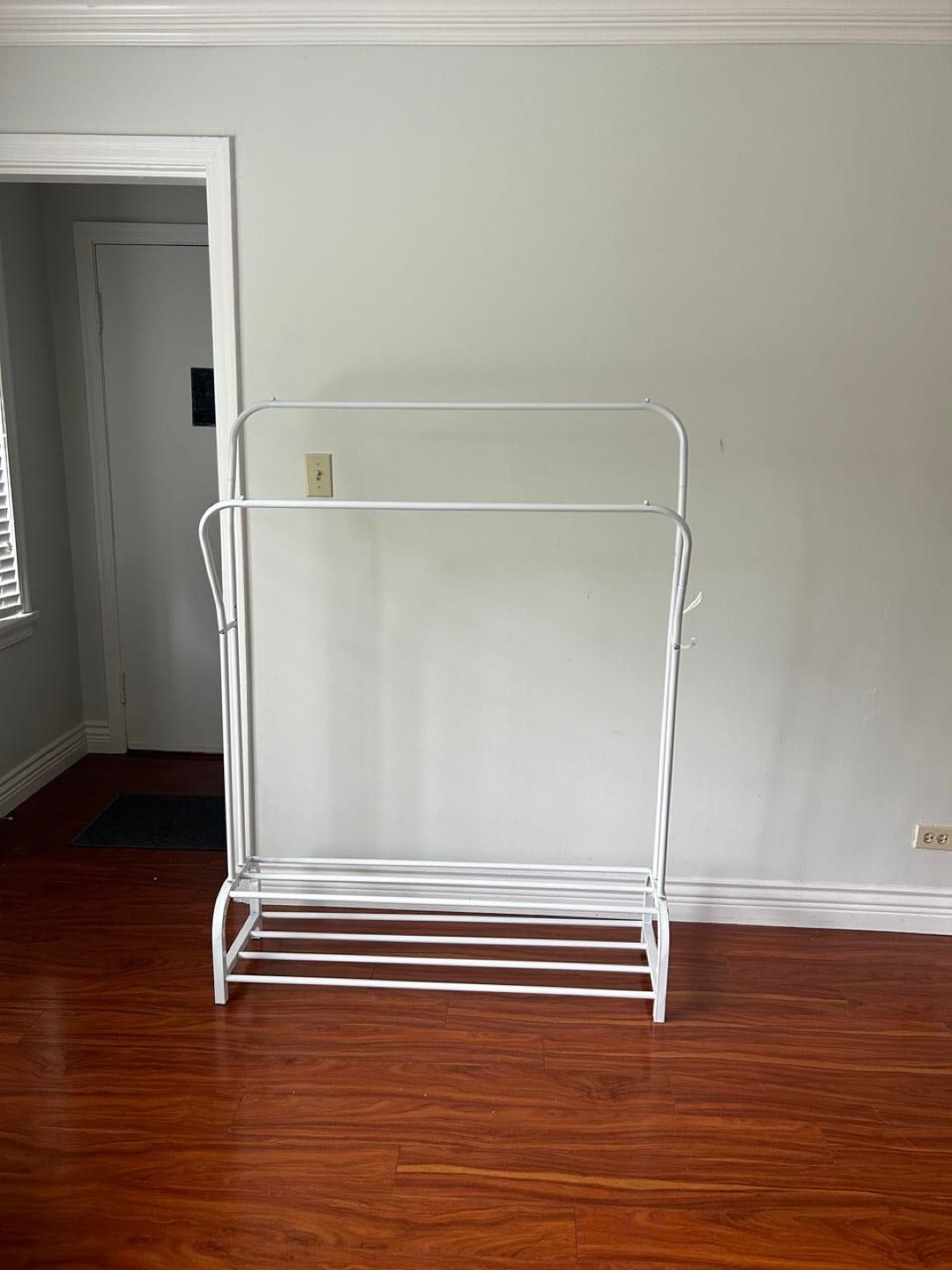White Metal Clothes Rack with Shoe Shelf - photo 2