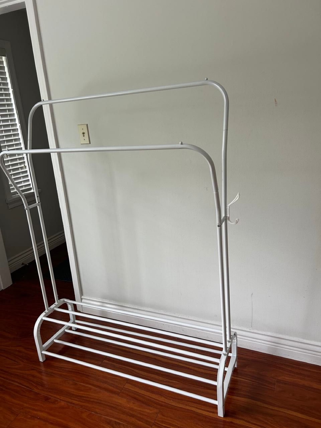 White Metal Clothes Rack with Shoe Shelf