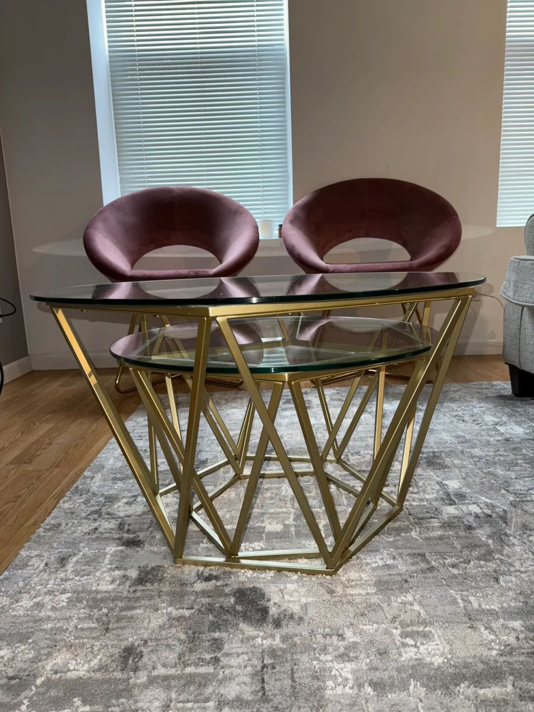 Gold Metal and Glass Coffee Table Set thumbnail