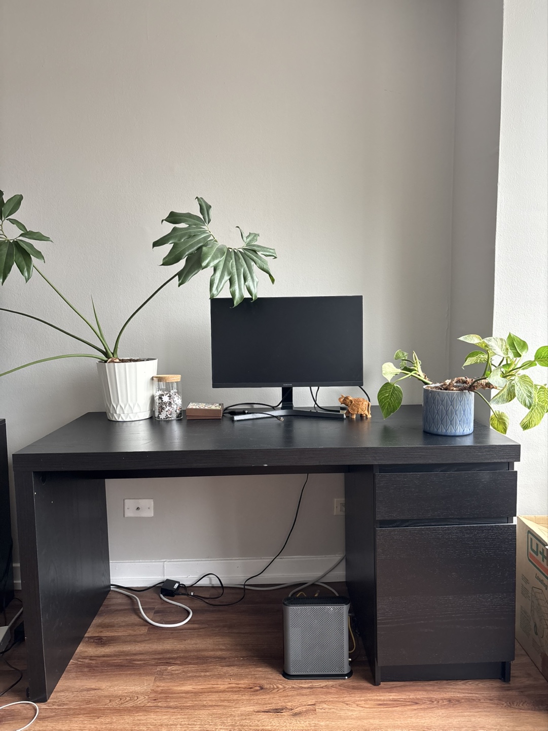 Large Black Computer Desk with Drawers