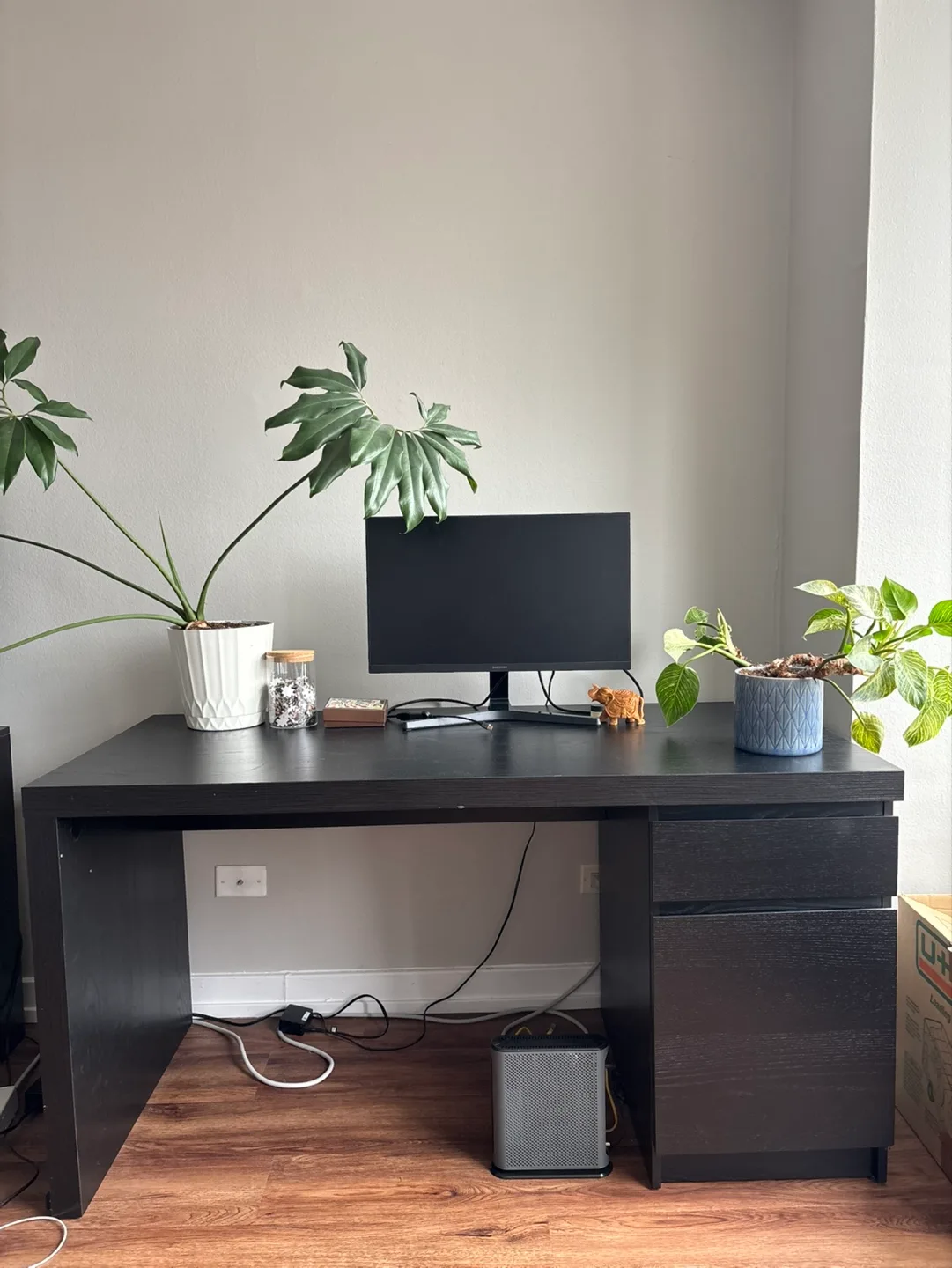 Large Black Computer Desk with Drawers thumbnail