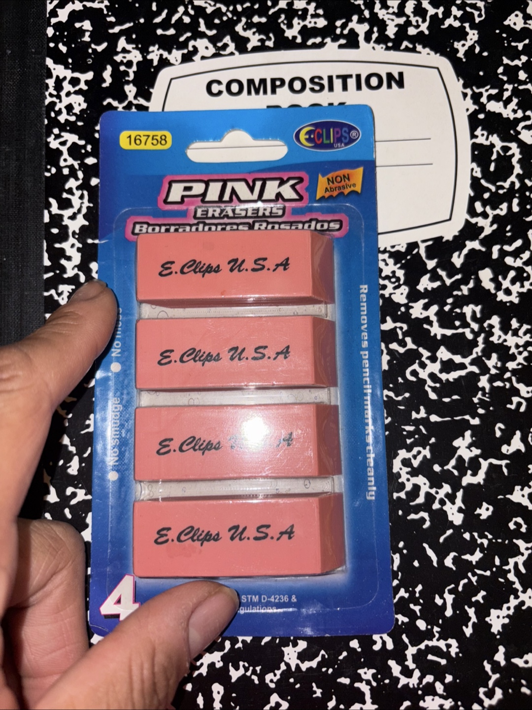 Composition Notebooks and Pink Erasers