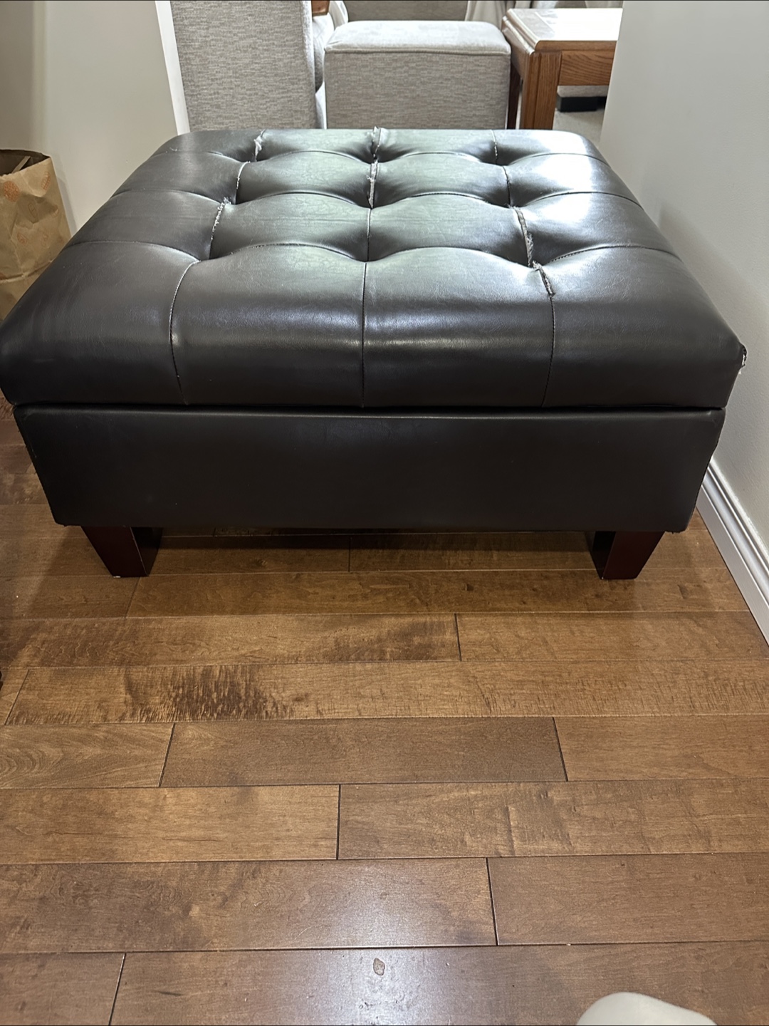 Faux Leather Storage Ottoman – Functional w/ Wear - photo 2