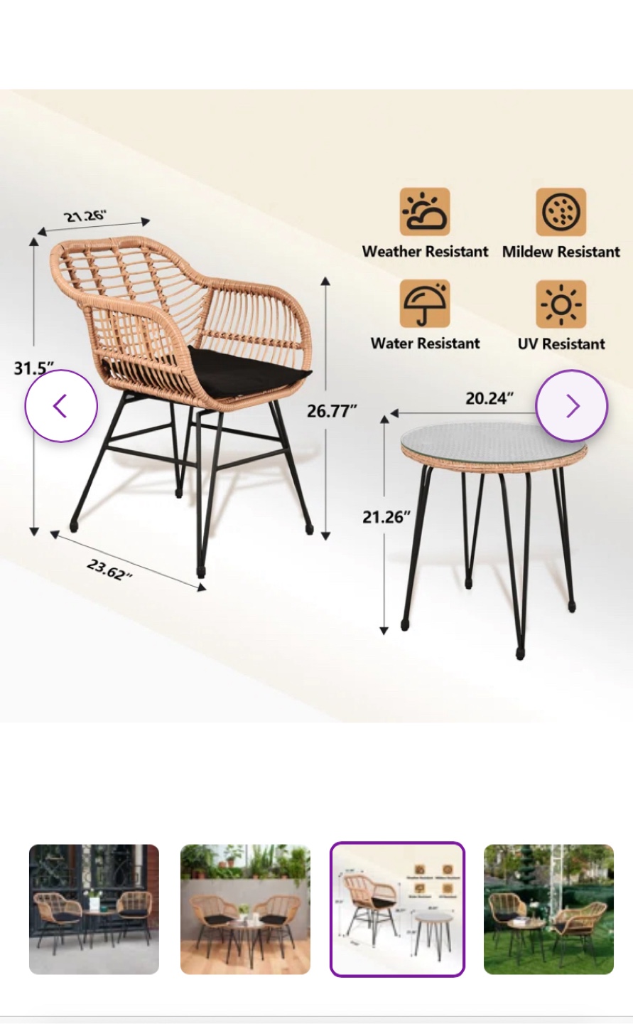 3-Piece Outdoor Patio Set Wicker - photo 2