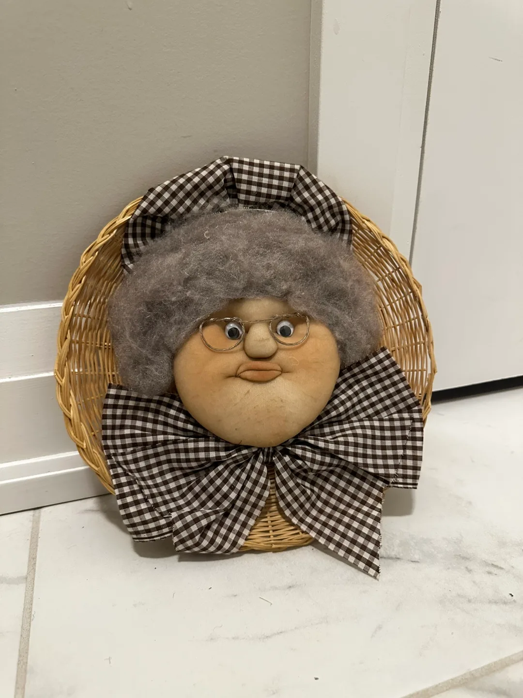 Vintage Handmade Wicker Wall Hanging Faces - Set of Two image indicator(2)