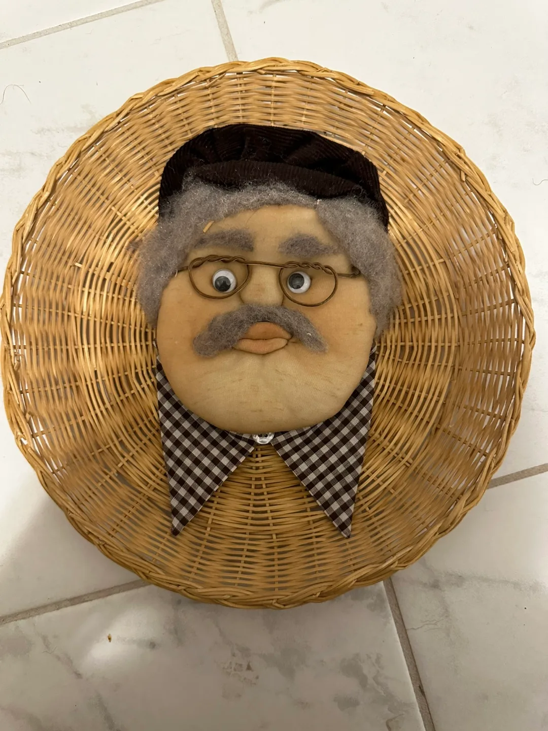 Vintage Handmade Wicker Wall Hanging Faces - Set of Two image indicator(3)