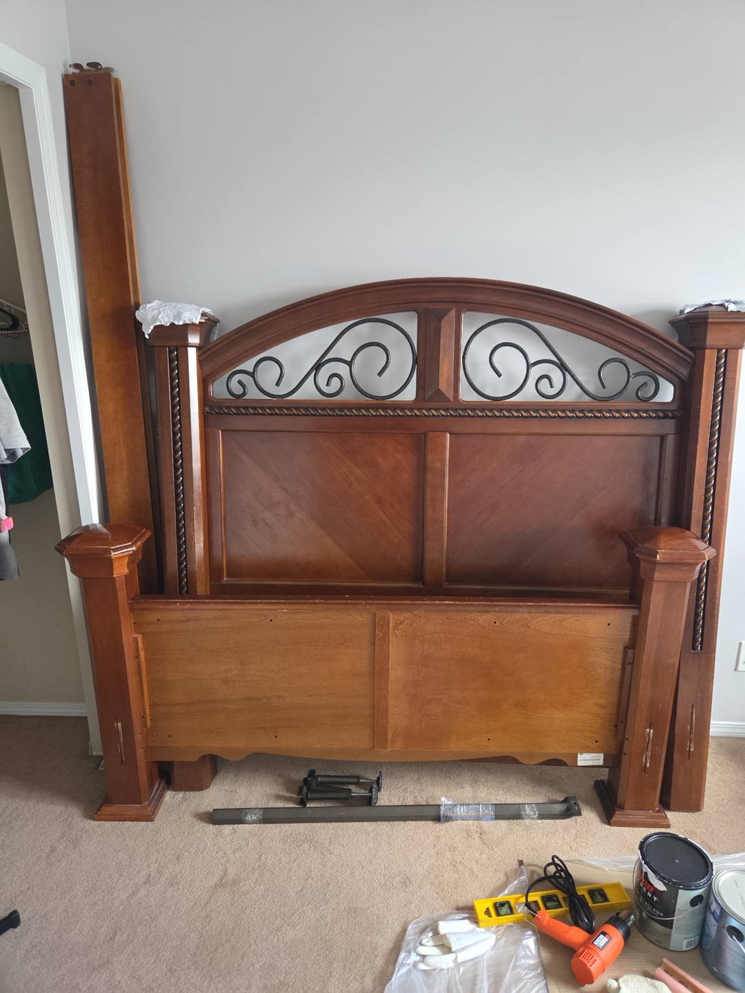 Queen-size Wooden Bed Frame with Ornate Headboard