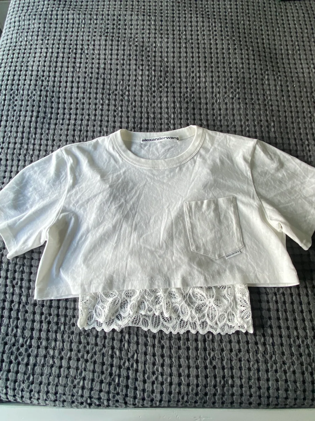 Alexander Wang White Cropped T-Shirt with Lace Detail thumbnail