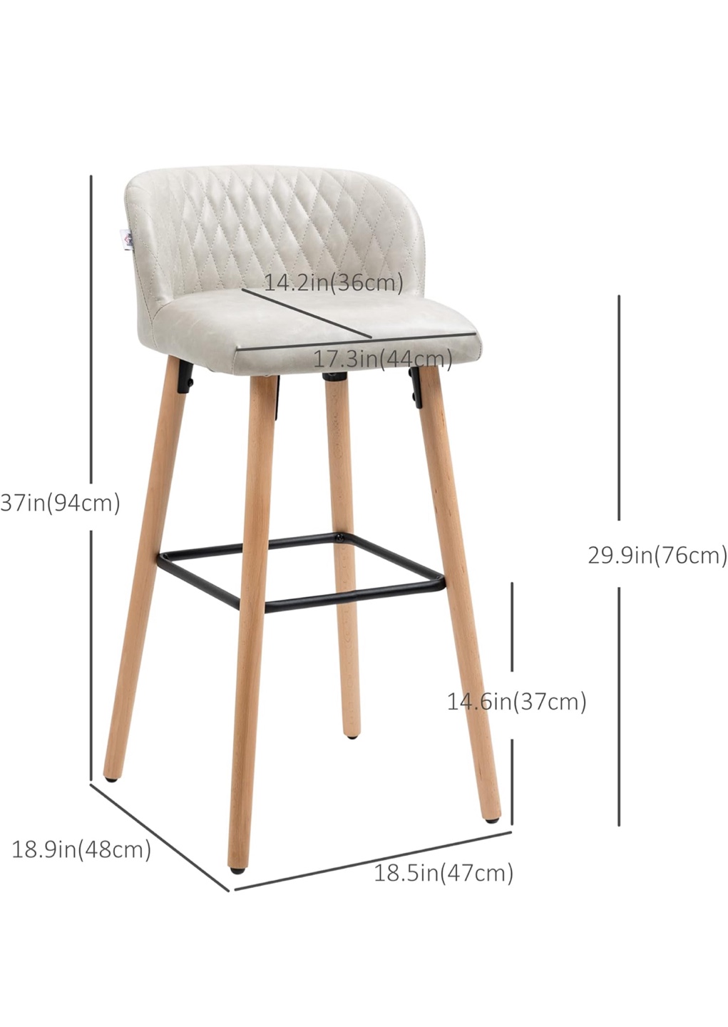 2x leather Bar Stools with Wooden Legs (Purchased for $172.88) - photo 2