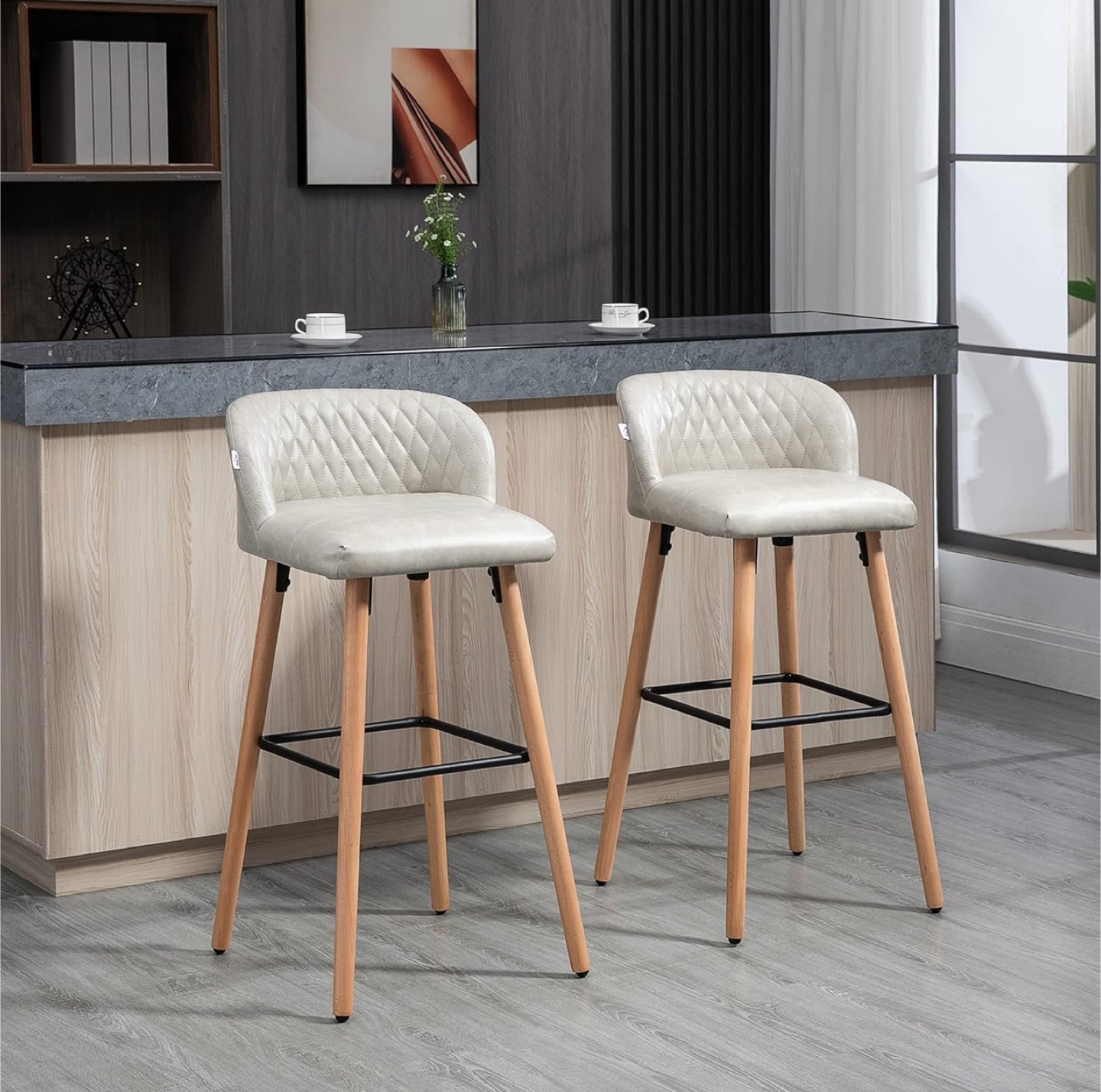 2x leather Bar Stools with Wooden Legs (Purchased for $172.88)