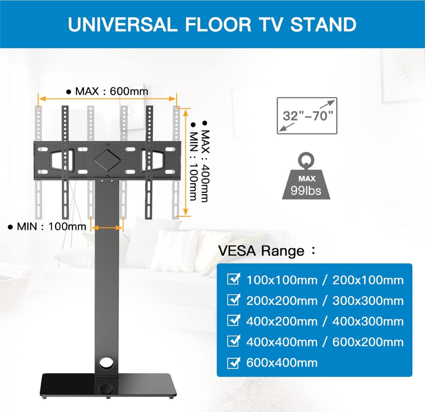 Universal Floor TV Stand for 32"-70" TVs - photo 2