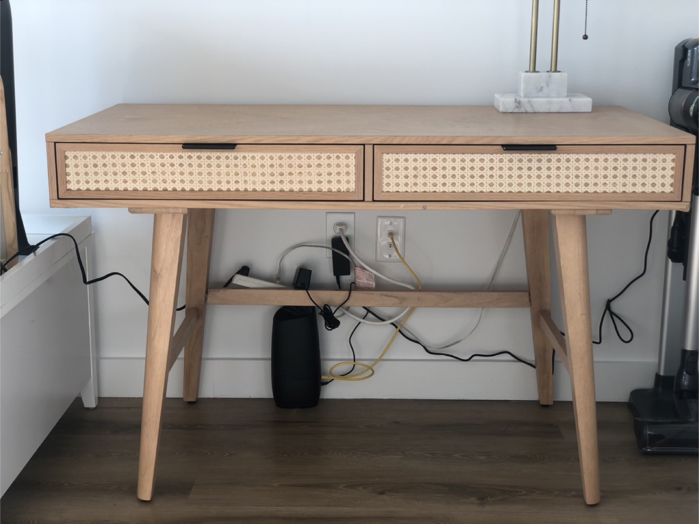 Mid Century Modern Writing Desk with Rattan Drawer Fronts