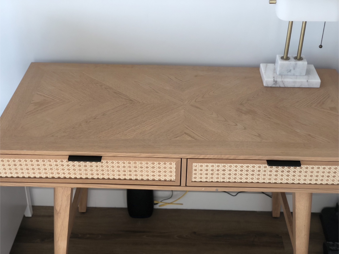 Mid Century Modern Writing Desk with Rattan Drawer Fronts - photo 2