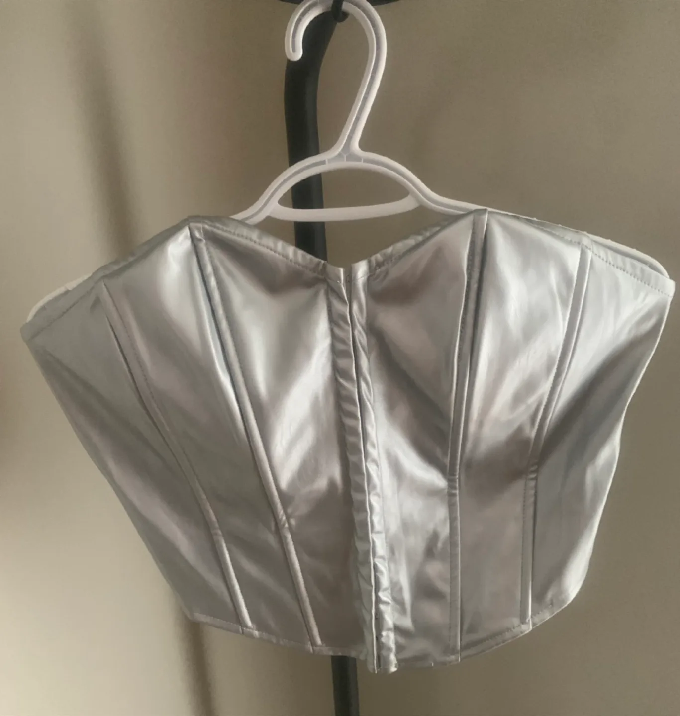 Silver Satin Corset Top - Size Large thumbnail