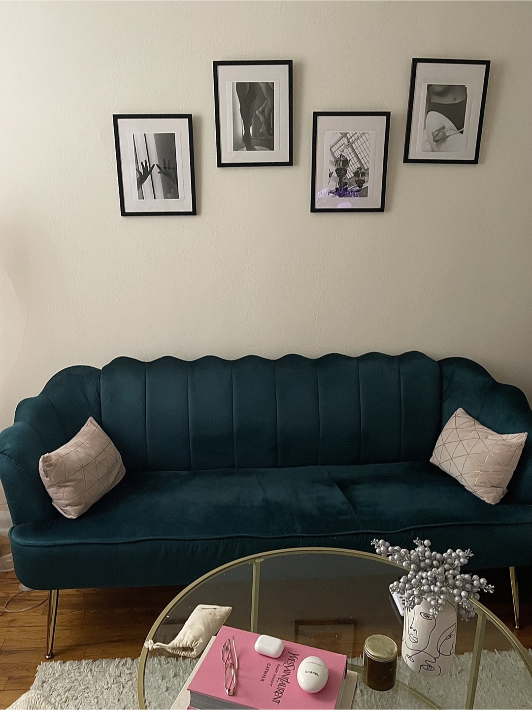 Mid Century Modern Teal Velvet Sofa - photo 2