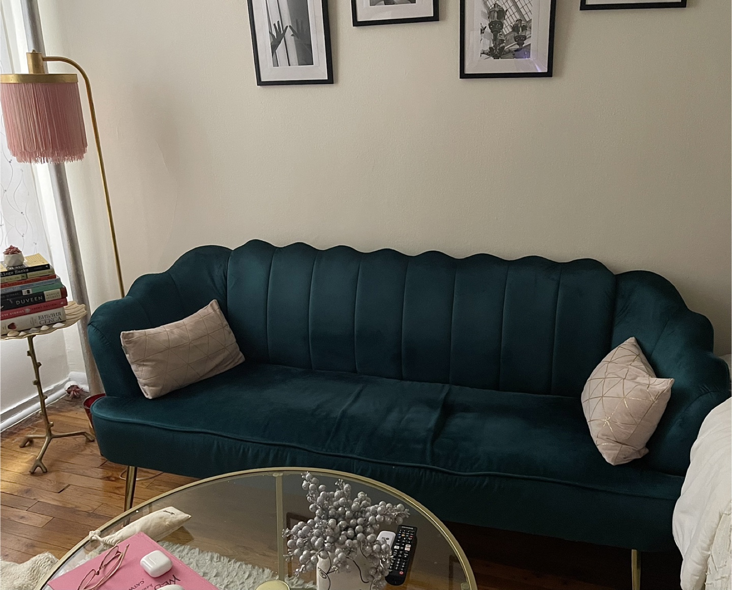 Mid Century Modern Teal Velvet Sofa