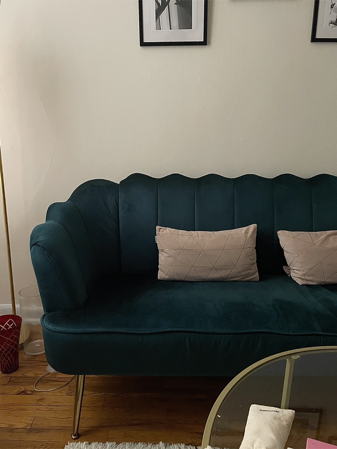 Mid Century Modern Teal Velvet Sofa - photo 3