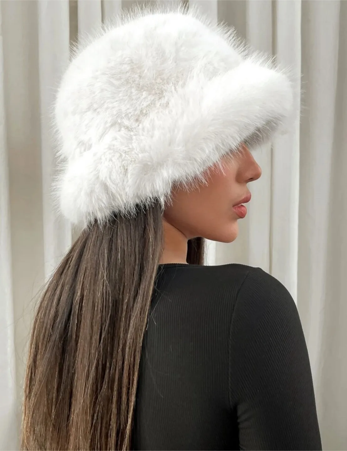 Fluffy White Fur Bucket Hat NEW thumbnail