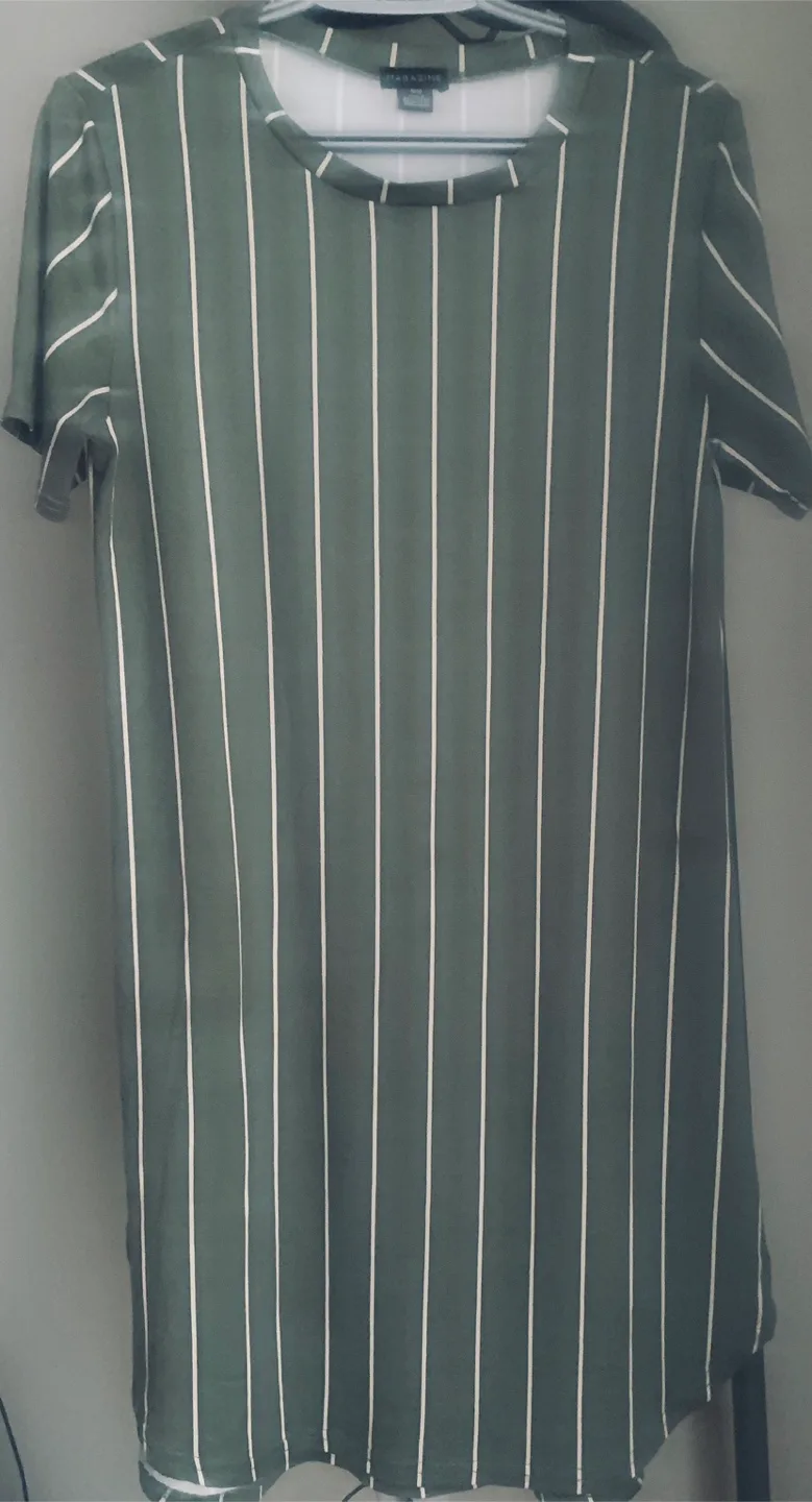Olive Green and White Striped T-Shirt Dress thumbnail
