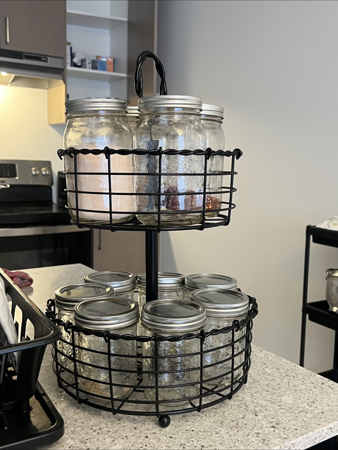 Two-Tiered Spice Rack with Mason Jars glass mason jars