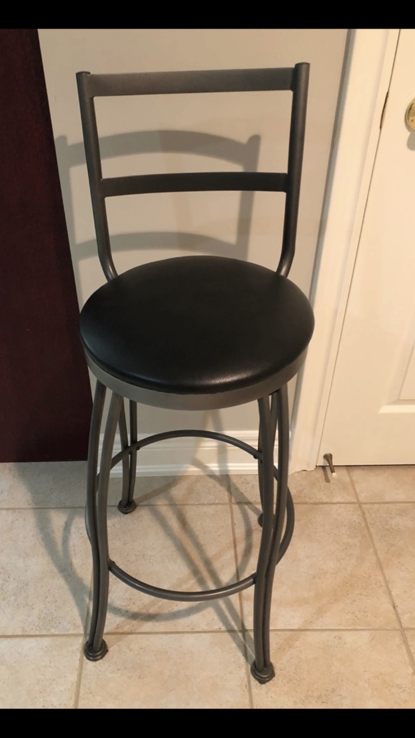 Metal Bar Stools three with Black Vinyl Seat