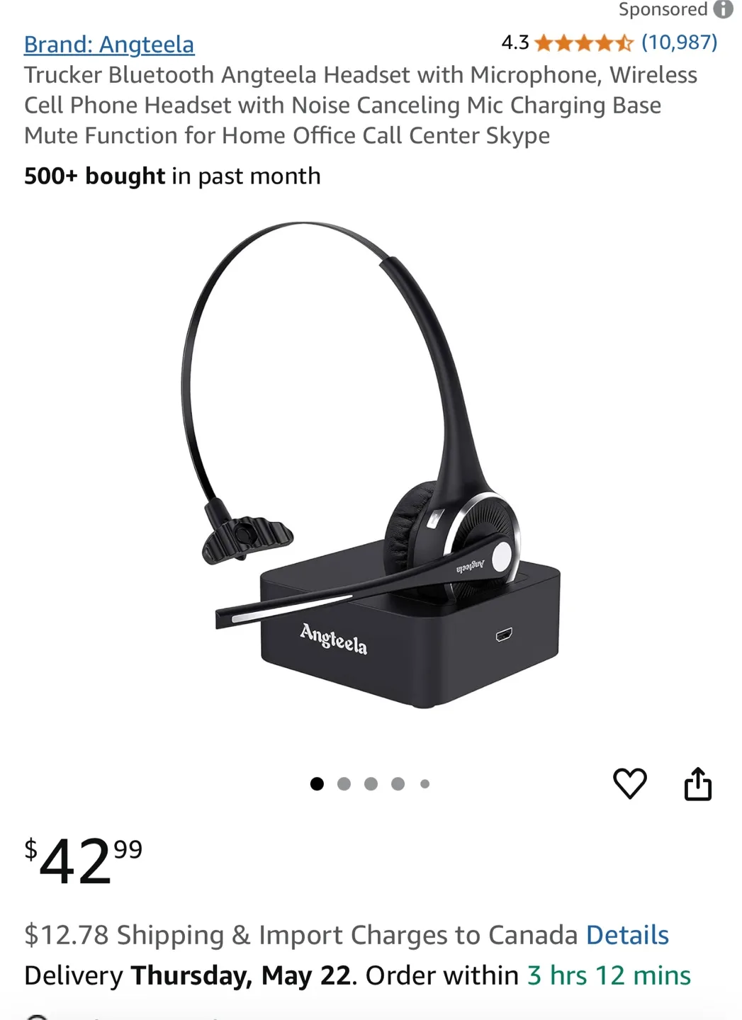 Angteela Bluetooth Headset with Mic, Wireless Charging Base thumbnail