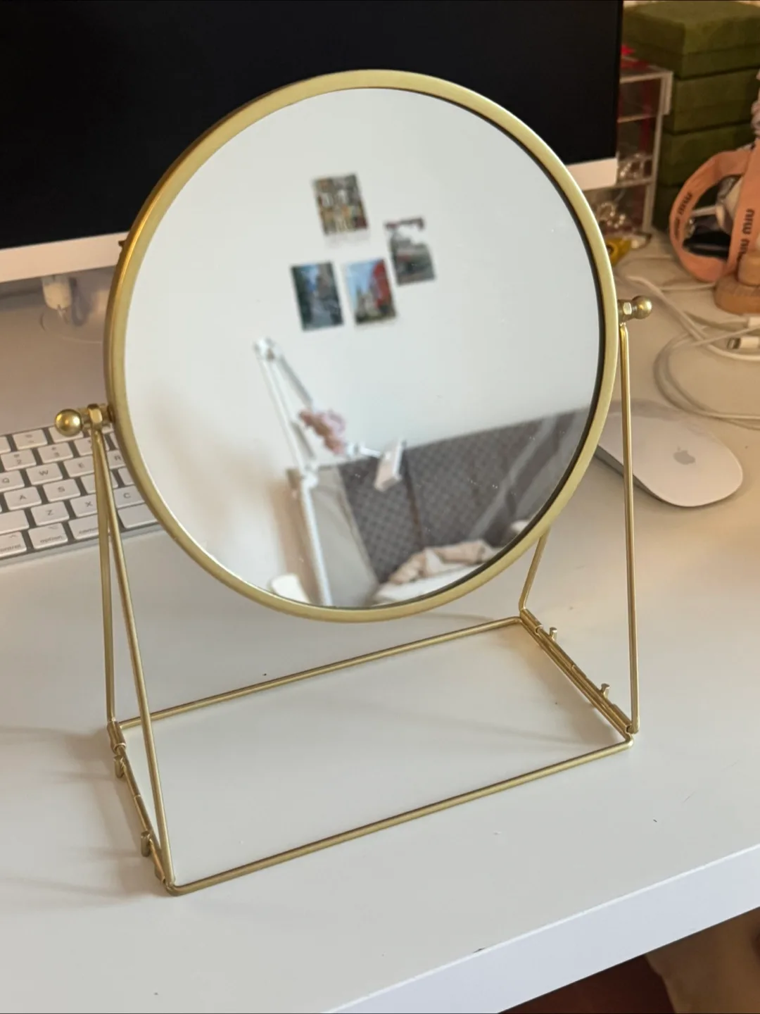 IKEA Two-sided Gold Metal Desk Mirror with Stand thumbnail