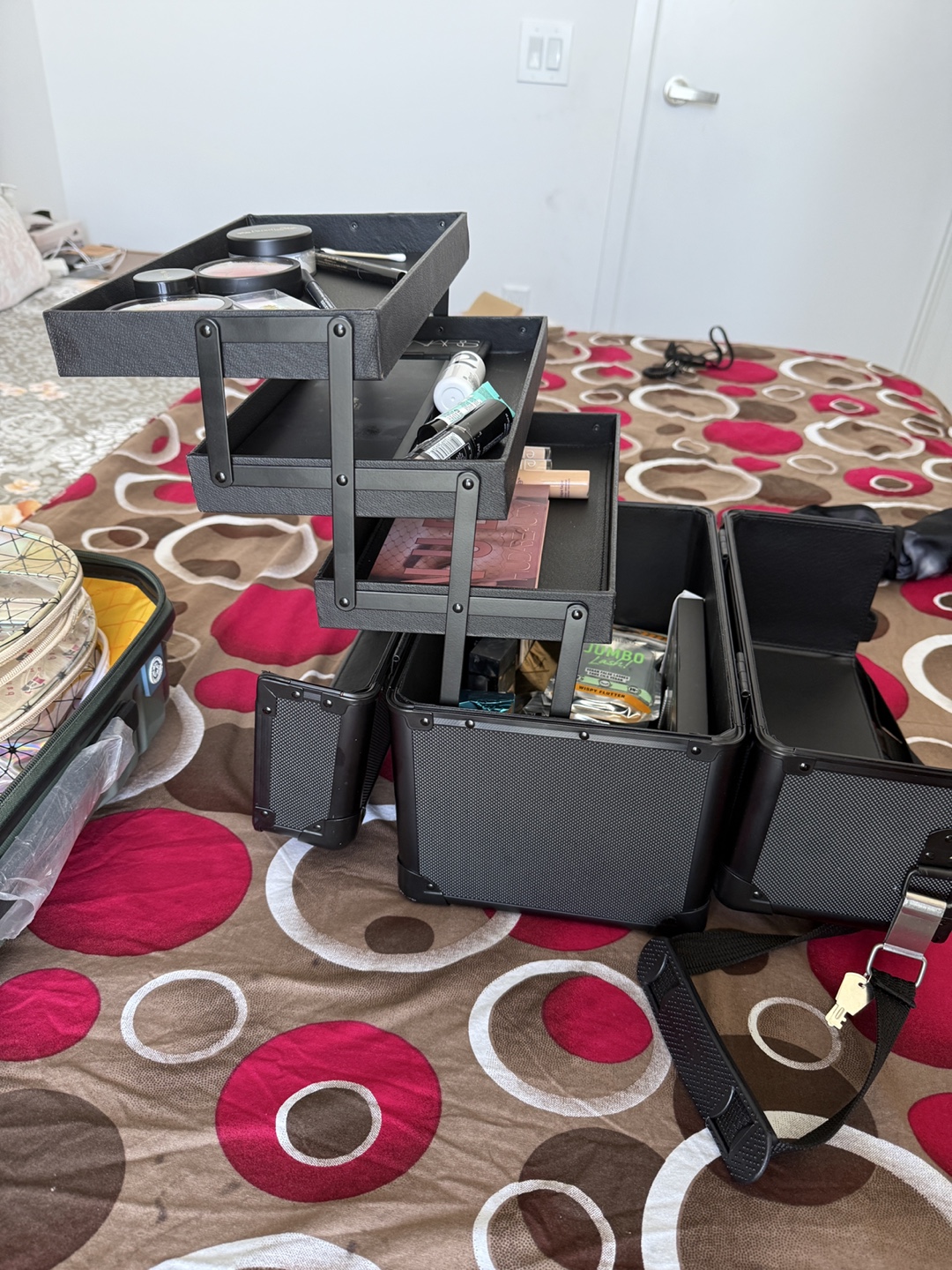Portable Black Makeup Train Case with Adjustable Trays - photo 2