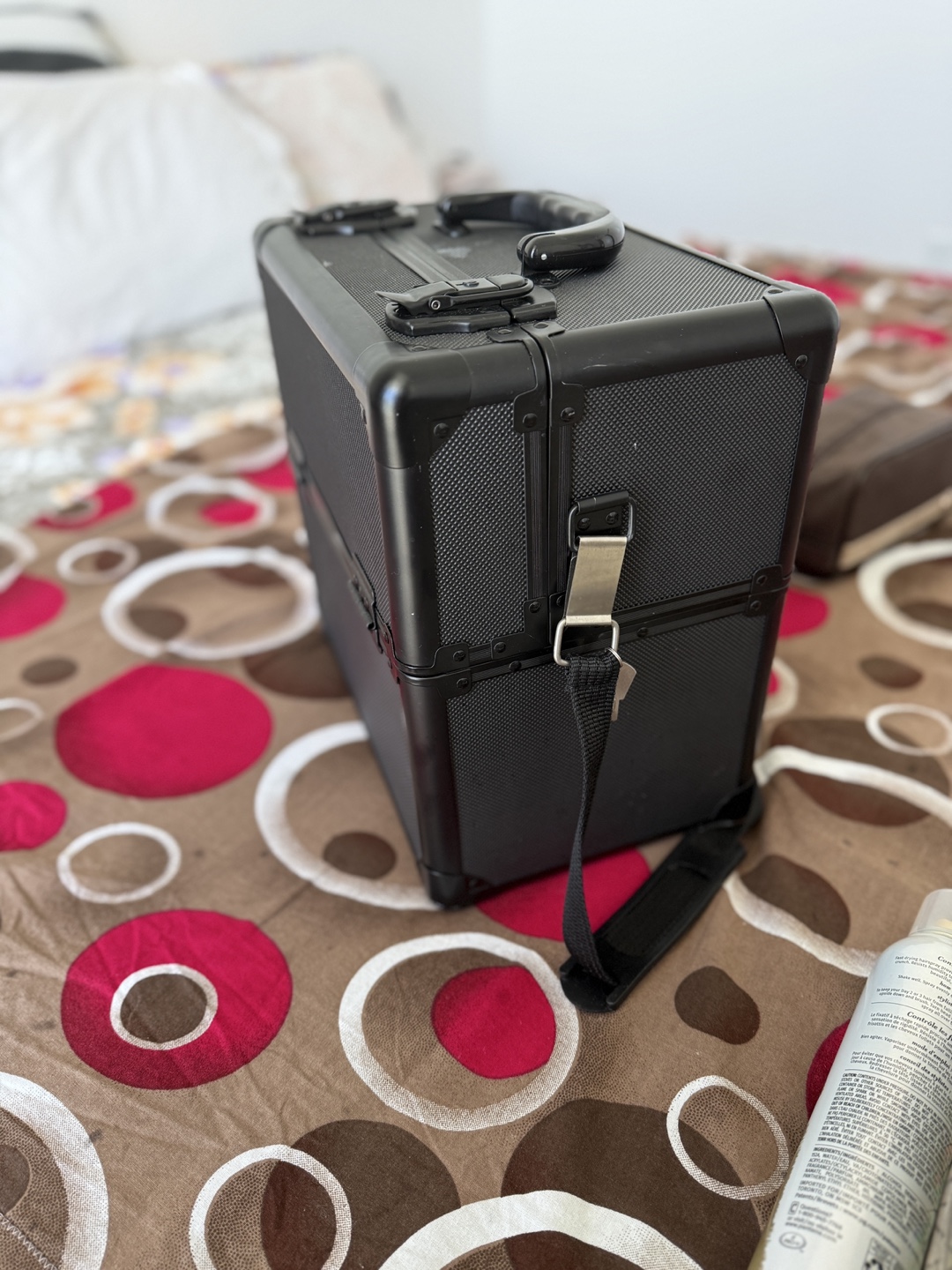 Portable Black Makeup Train Case with Adjustable Trays