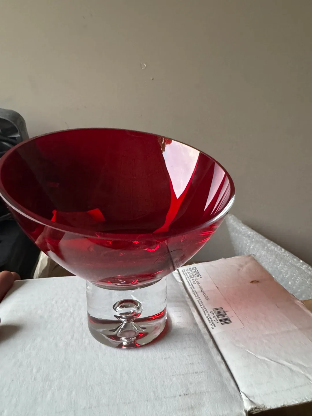 Red Glass Bowl with Pedestal thumbnail