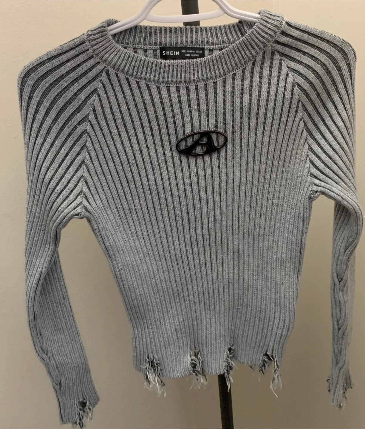 Grey Ribbed Knit Sweater thumbnail