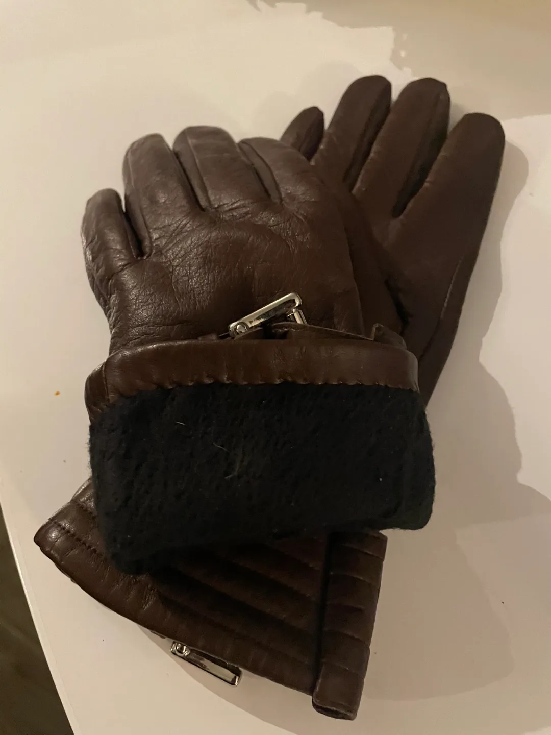 Michael Kors Brown Leather Gloves with Buckle Detail image indicator(2)