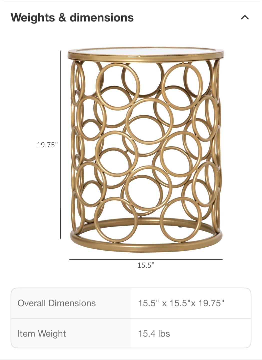 Gold Metal Accent Table with Marble Top - photo 3