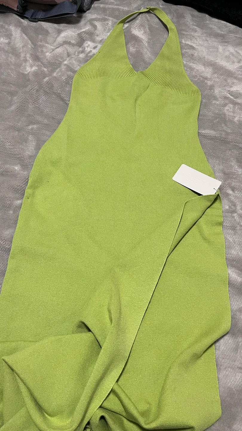 Lime Green Knit Halter Midi Dress image indicator(4)