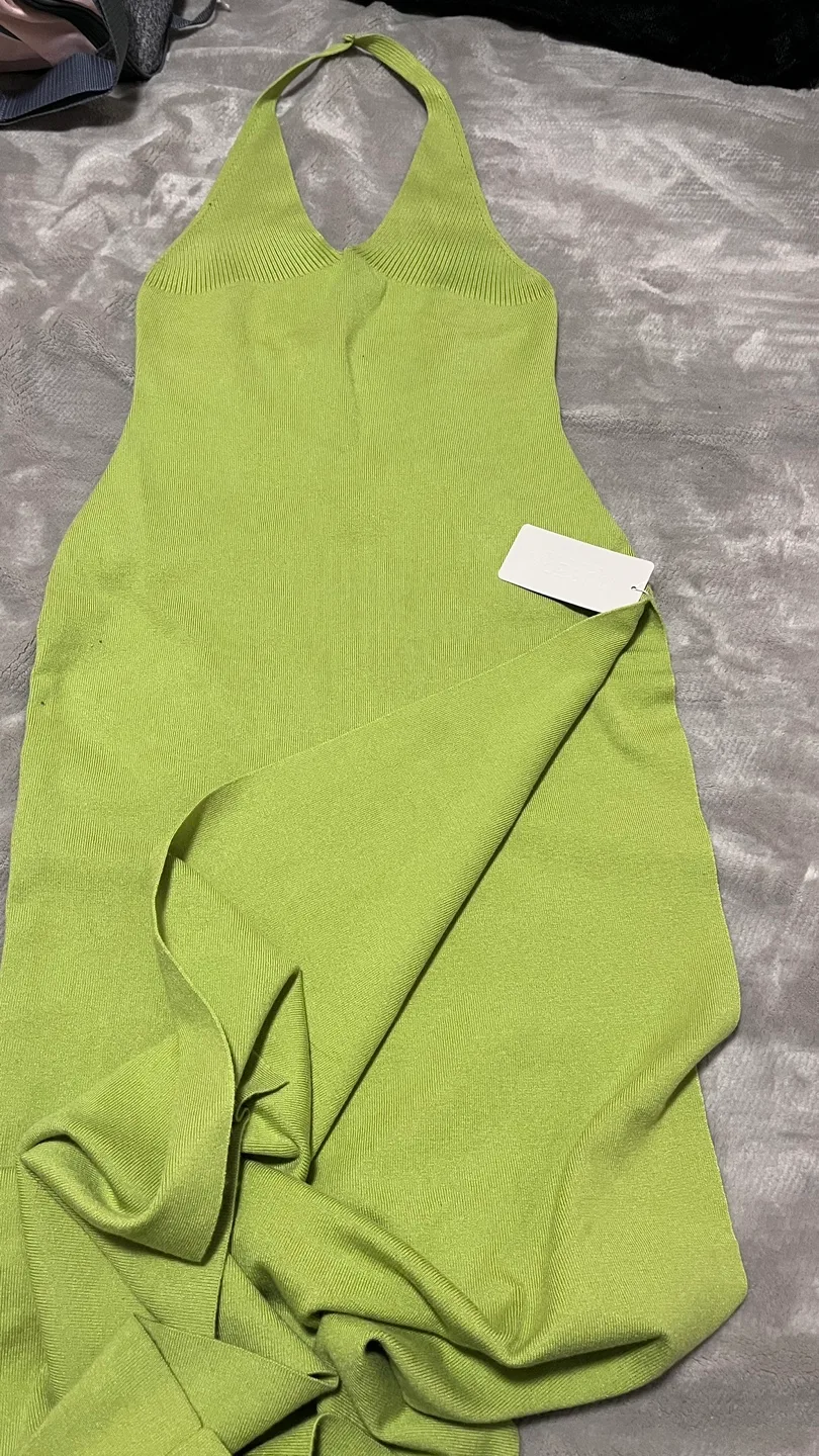 Lime Green Knit Halter Midi Dress image indicator(3)