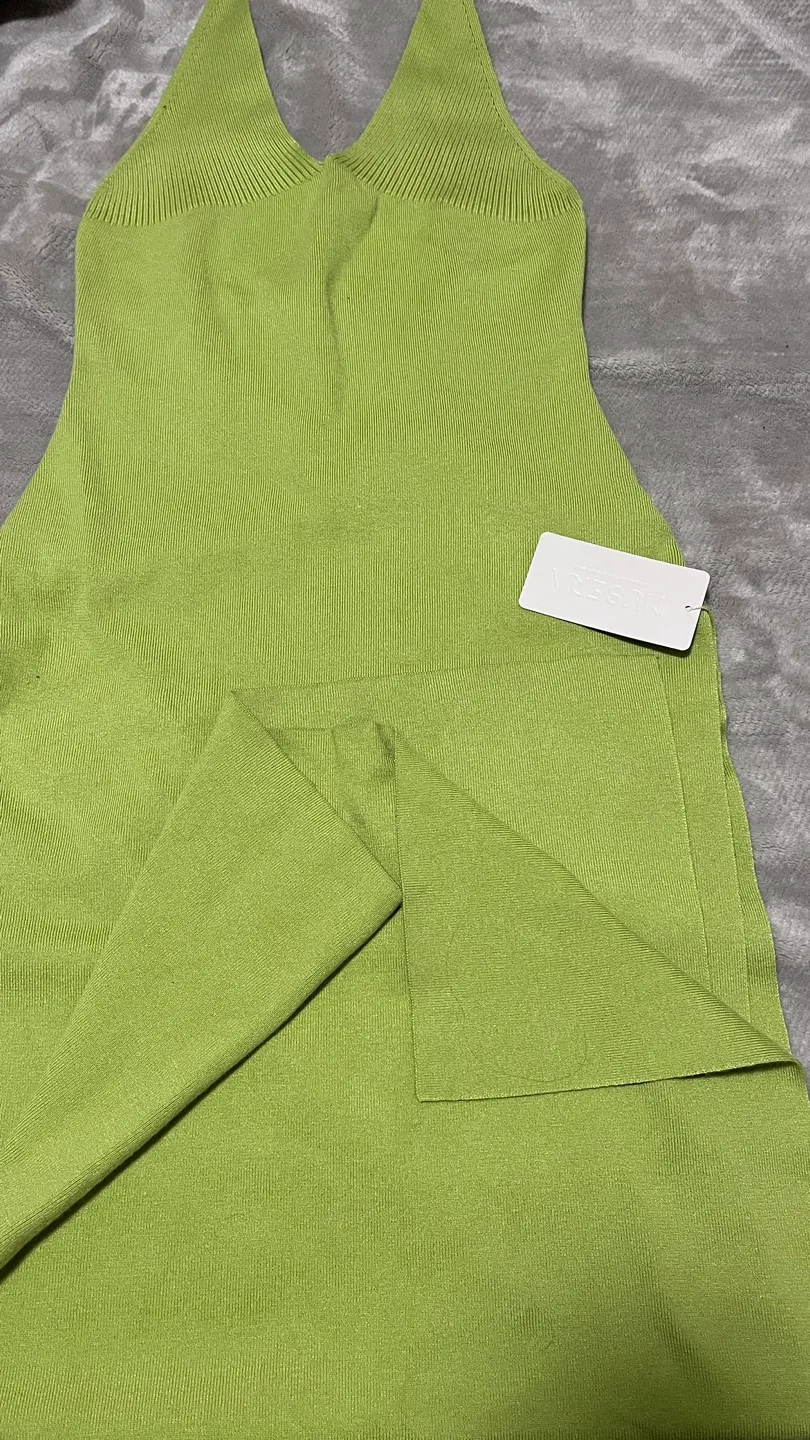 Lime Green Knit Halter Midi Dress image indicator(2)