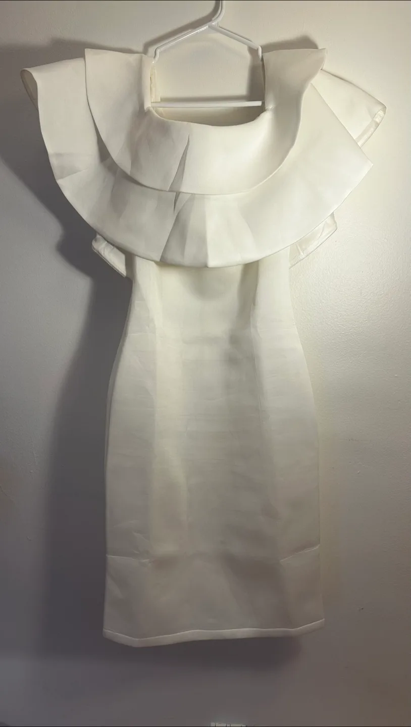 White Off-the-Shoulder Ruffled Midi Dress thumbnail