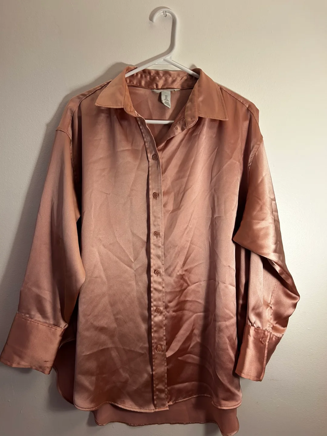 Rose Gold Satin Button-Up Shirt thumbnail